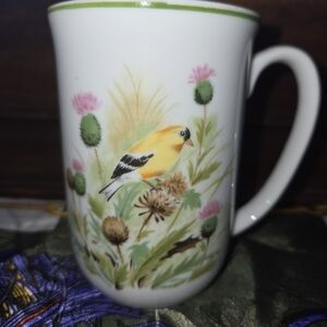 Vintage Floral Bird Design Mug Stamed JAPAN Flower Ceramic Cup
